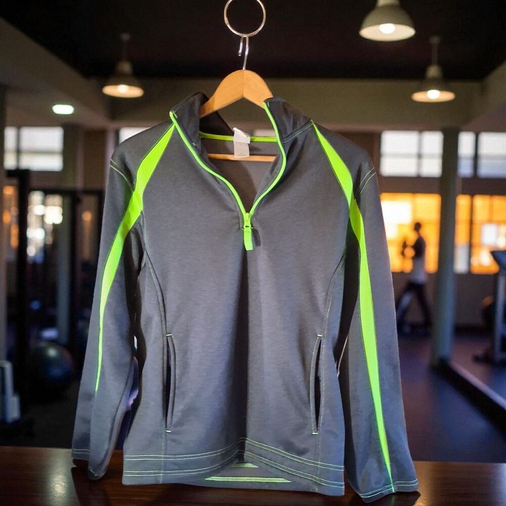 Badger Sport Quarter-Zip Performance Pullover – Gray with Neon Green Accents...